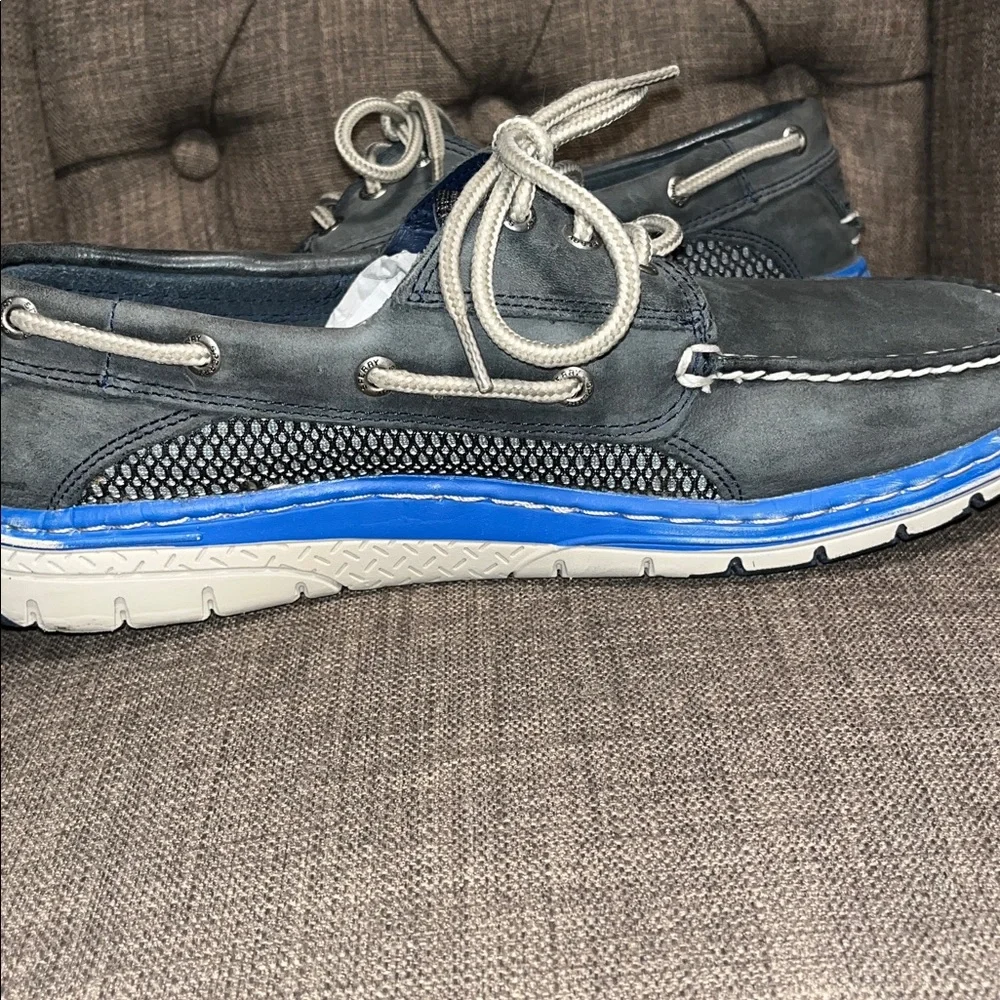 Sperry Top-Sider Charcoal Boat Shoes leather with Blue Trim men's 10